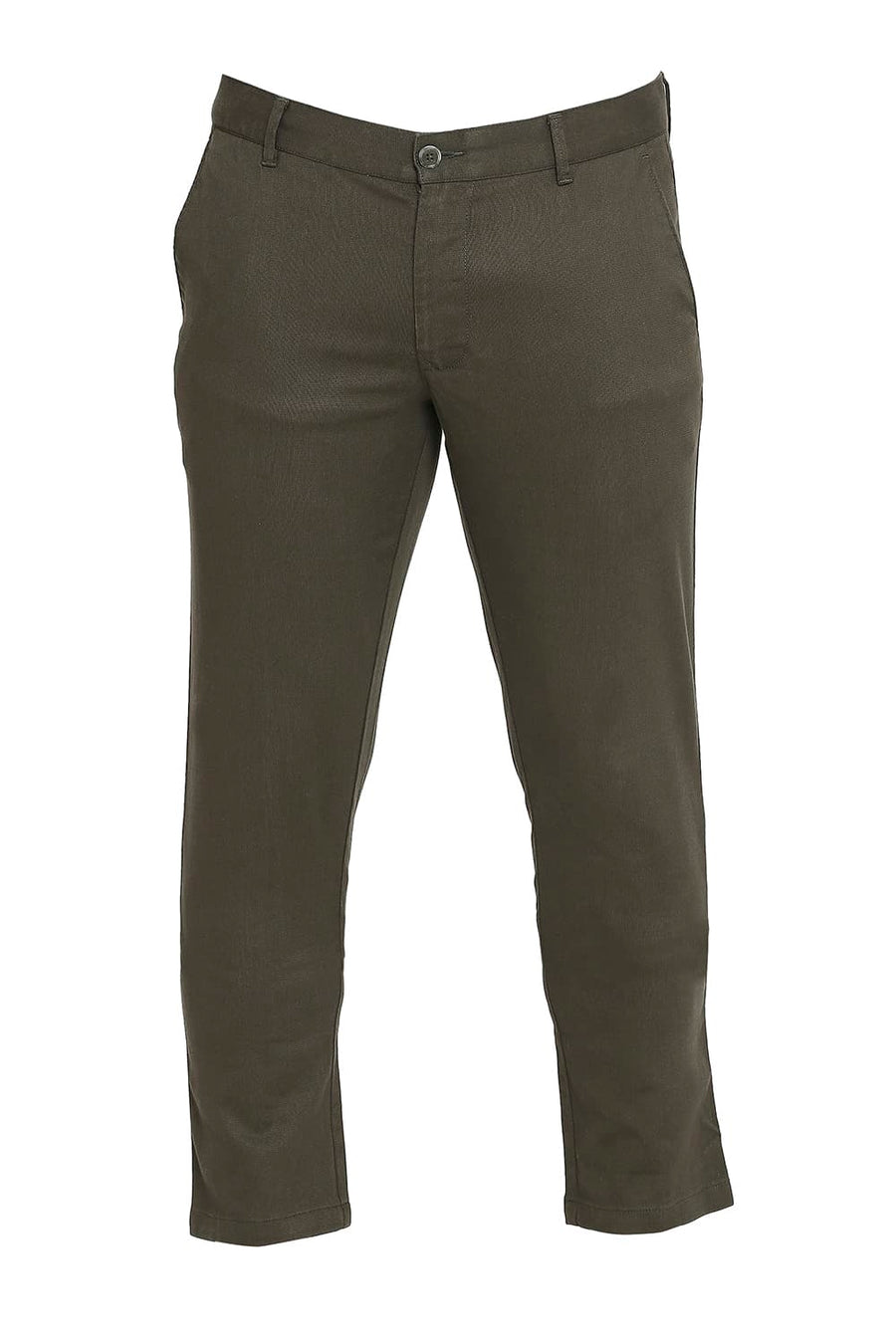 BASICS TAPERED FIT FOREST NIGHT GREEN COTTON STRETCH DOBBY TROUSERS