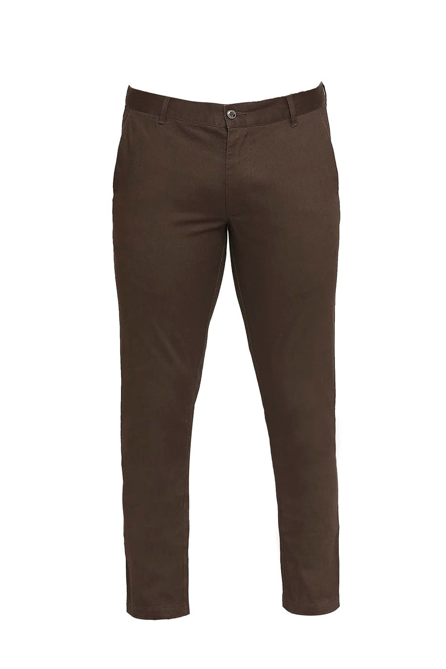 BASICS TAPERED FIT BEAN BROWN COTTON STRETCH DOBBY TROUSERS