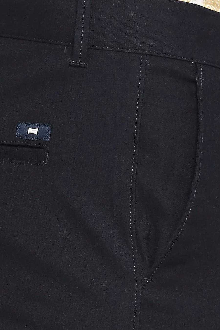 BASICS TAPERED FIT NAVY IRIS COTTON STRETCH DOBBY TROUSERS