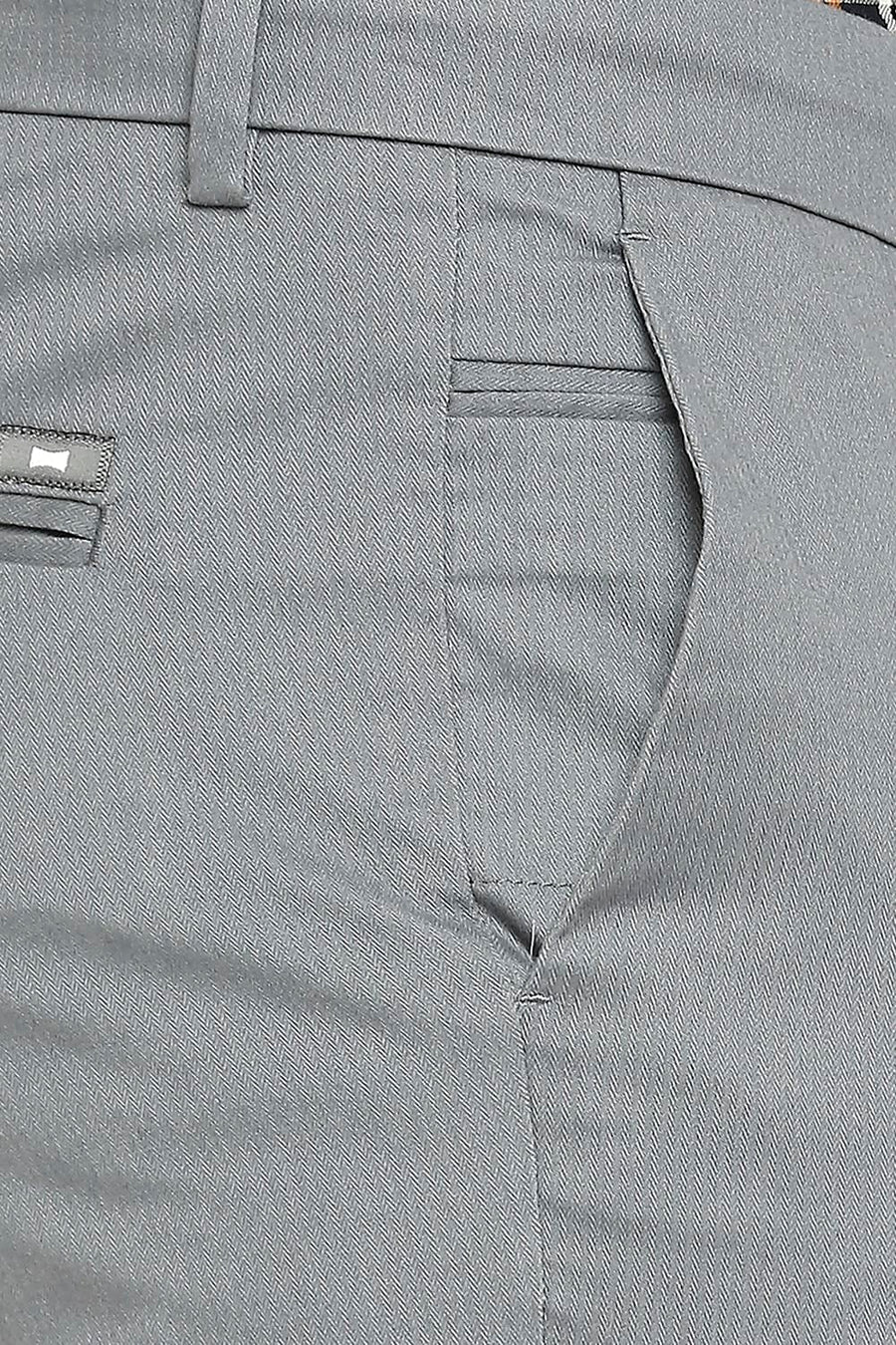 BASICS TAPERED FIT DUSTY GREY COTTON PLOYESTER STRETCH DOBBY TROUSERS