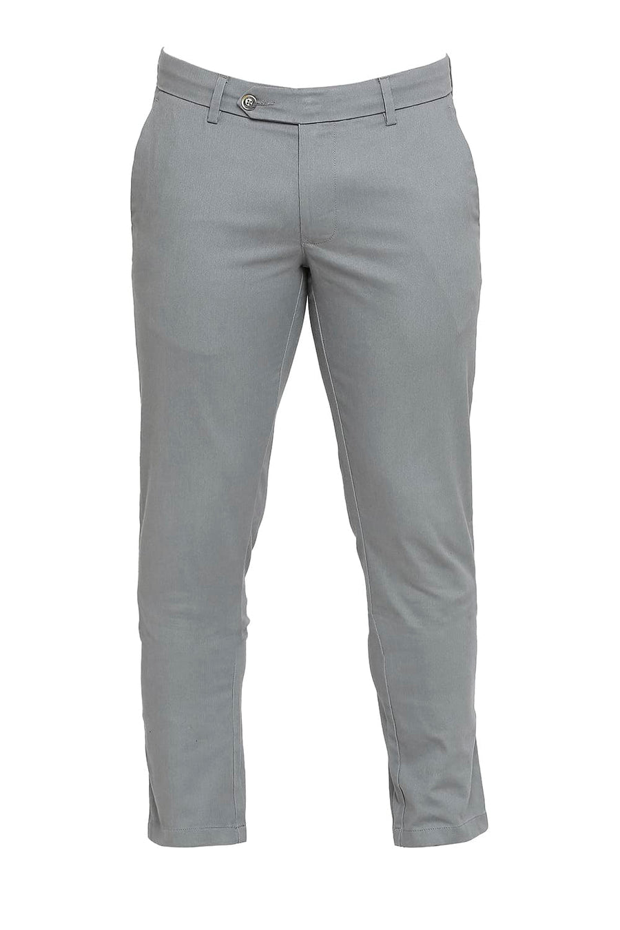BASICS TAPERED FIT DUSTY GREY COTTON PLOYESTER STRETCH DOBBY TROUSERS