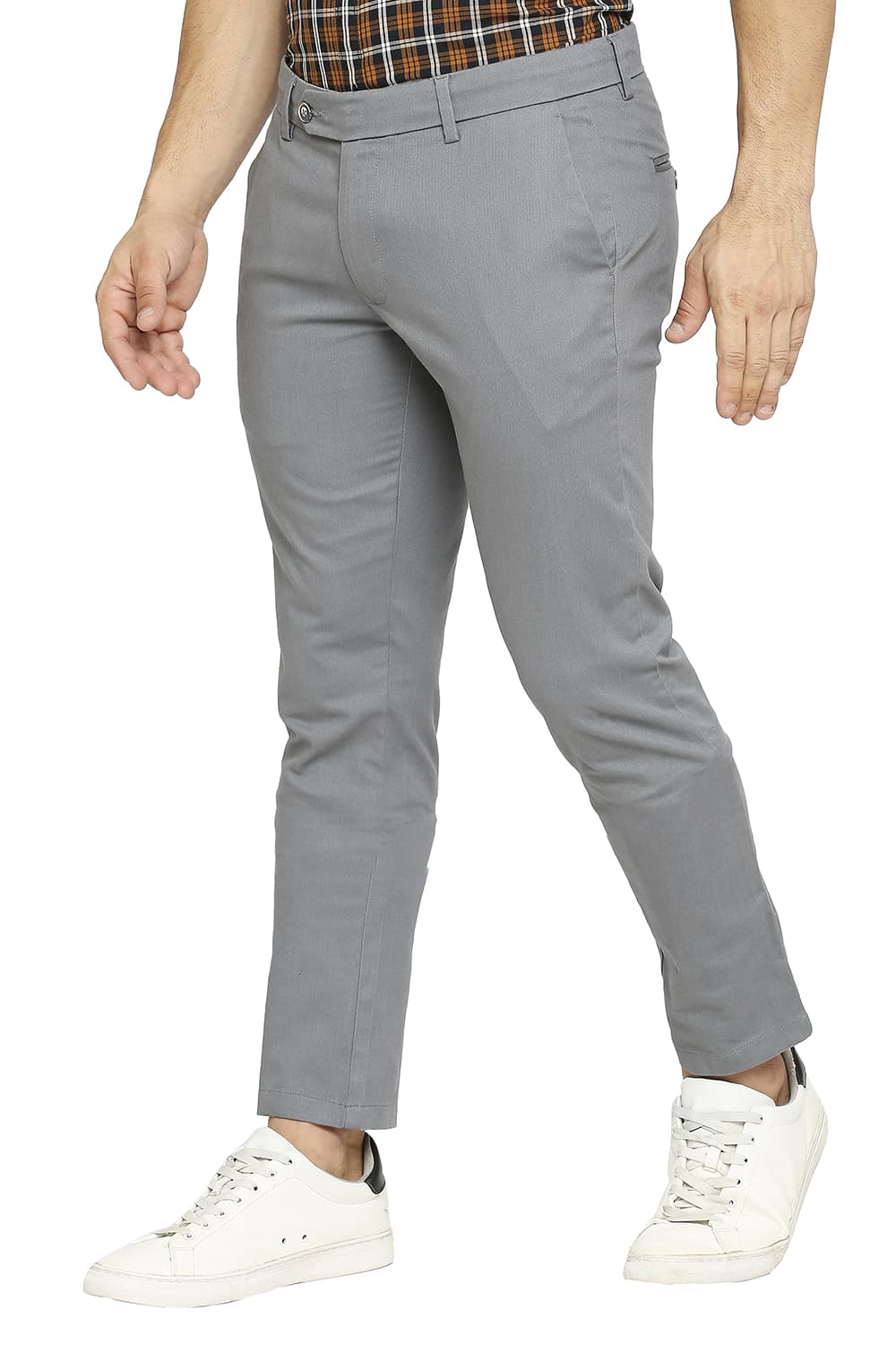 BASICS TAPERED FIT COTTON PLOYESTER STRETCH DOBBY TROUSERS