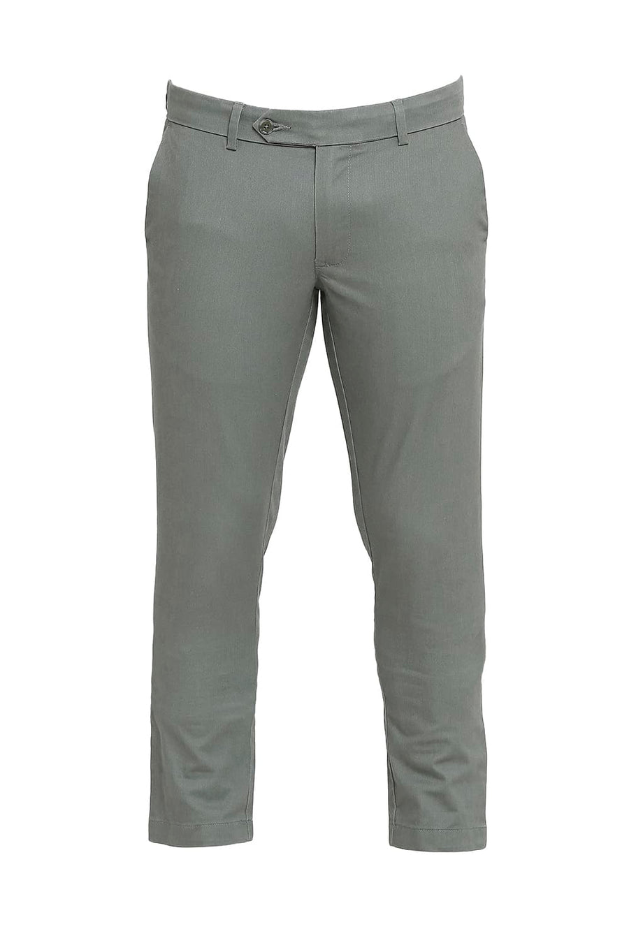 BASICS TAPERED FIT DUSTY GREEN COTTON PLOYESTER STRETCH DOBBY TROUSERS