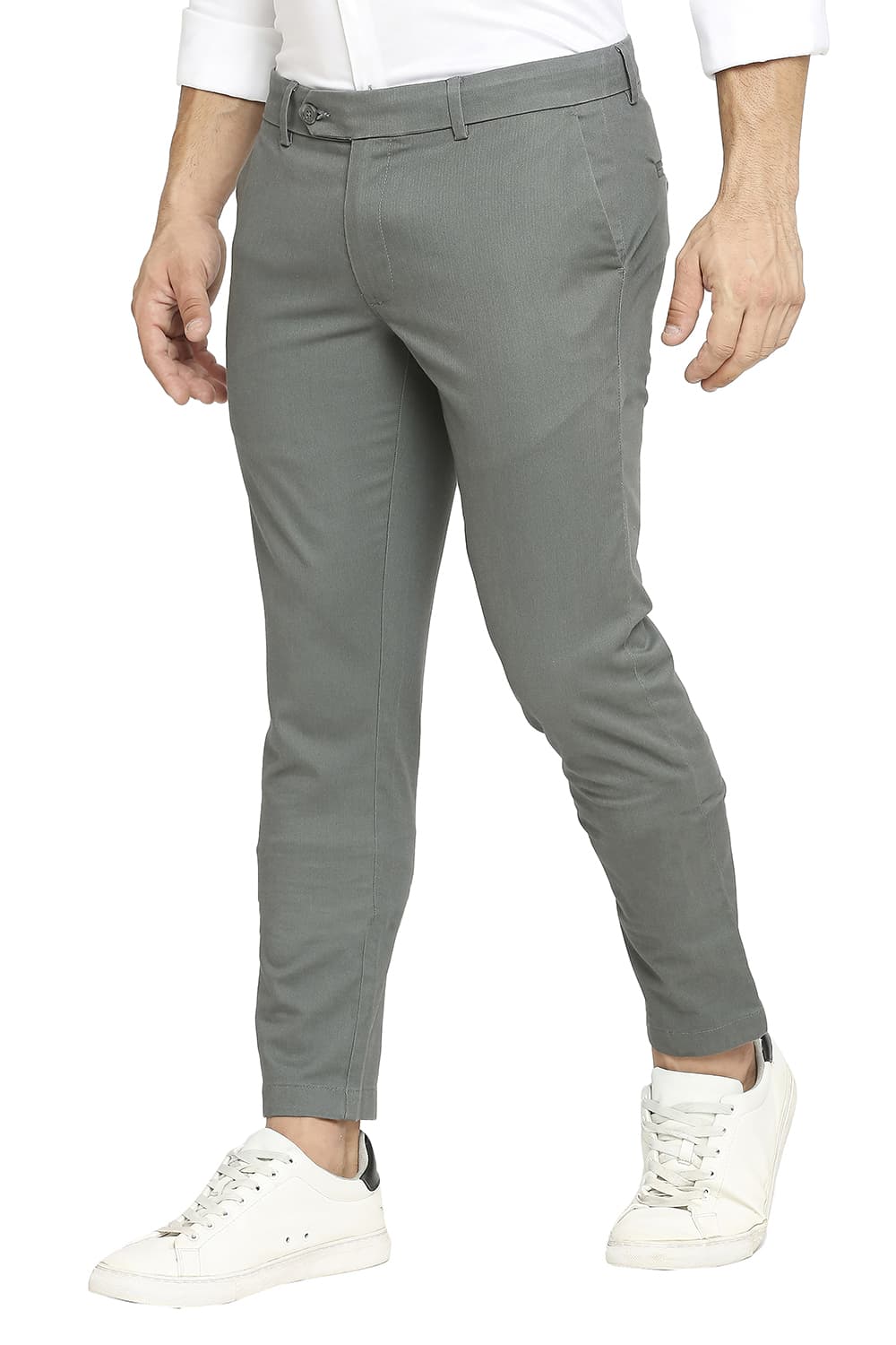 BASICS TAPERED FIT COTTON PLOYESTER STRETCH DOBBY TROUSERS