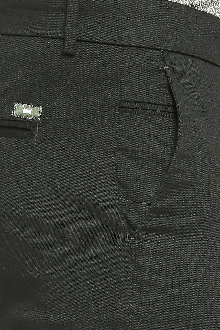 BASICS TAPERED FIT DUFFEL GREEN COTTON PLOYESTER STRETCH DOBBY TROUSERS