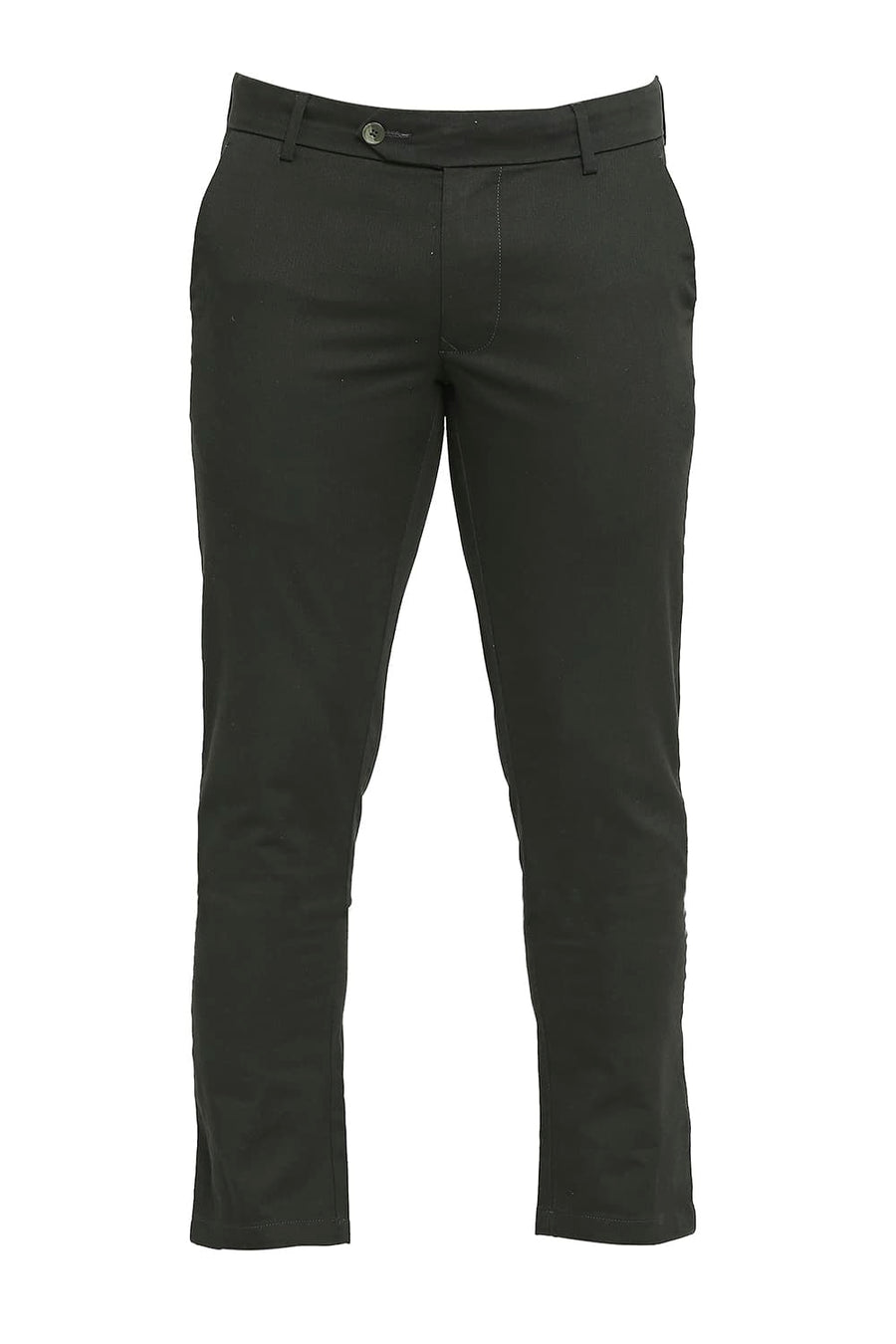 BASICS TAPERED FIT DUFFEL GREEN COTTON PLOYESTER STRETCH DOBBY TROUSERS