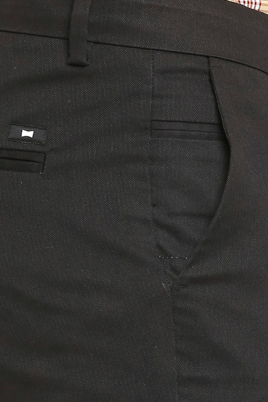 BASICS TAPERED FIT ANTHRACITE BLACK COTTON PLOYESTER STRETCH DOBBY TROUSERS