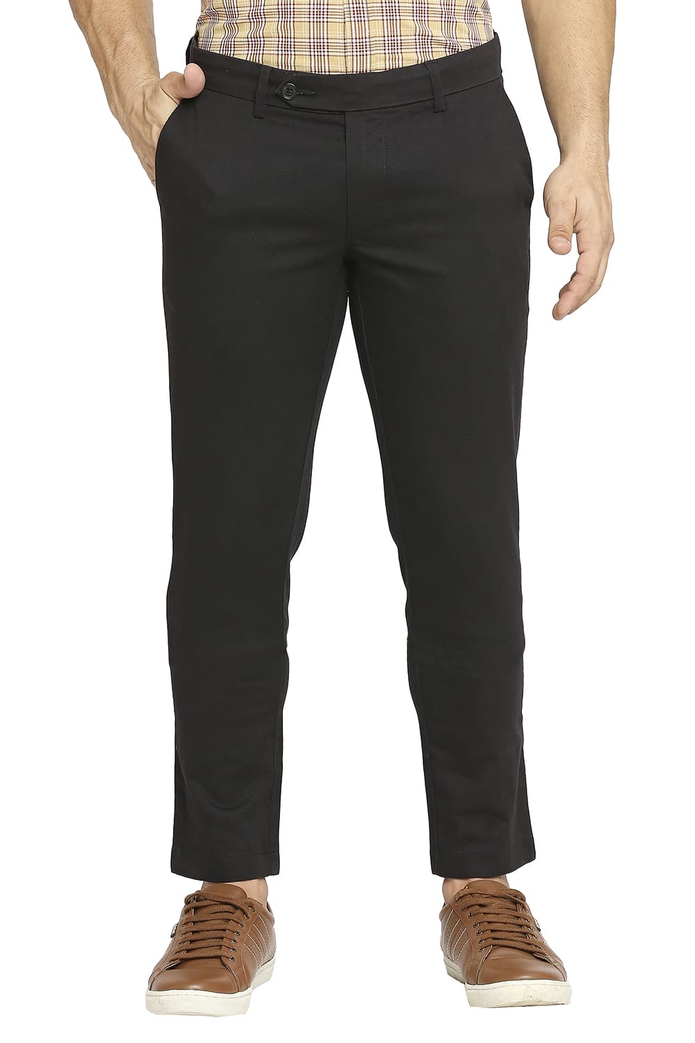 BASICS TAPERED FIT COTTON PLOYESTER STRETCH DOBBY TROUSERS