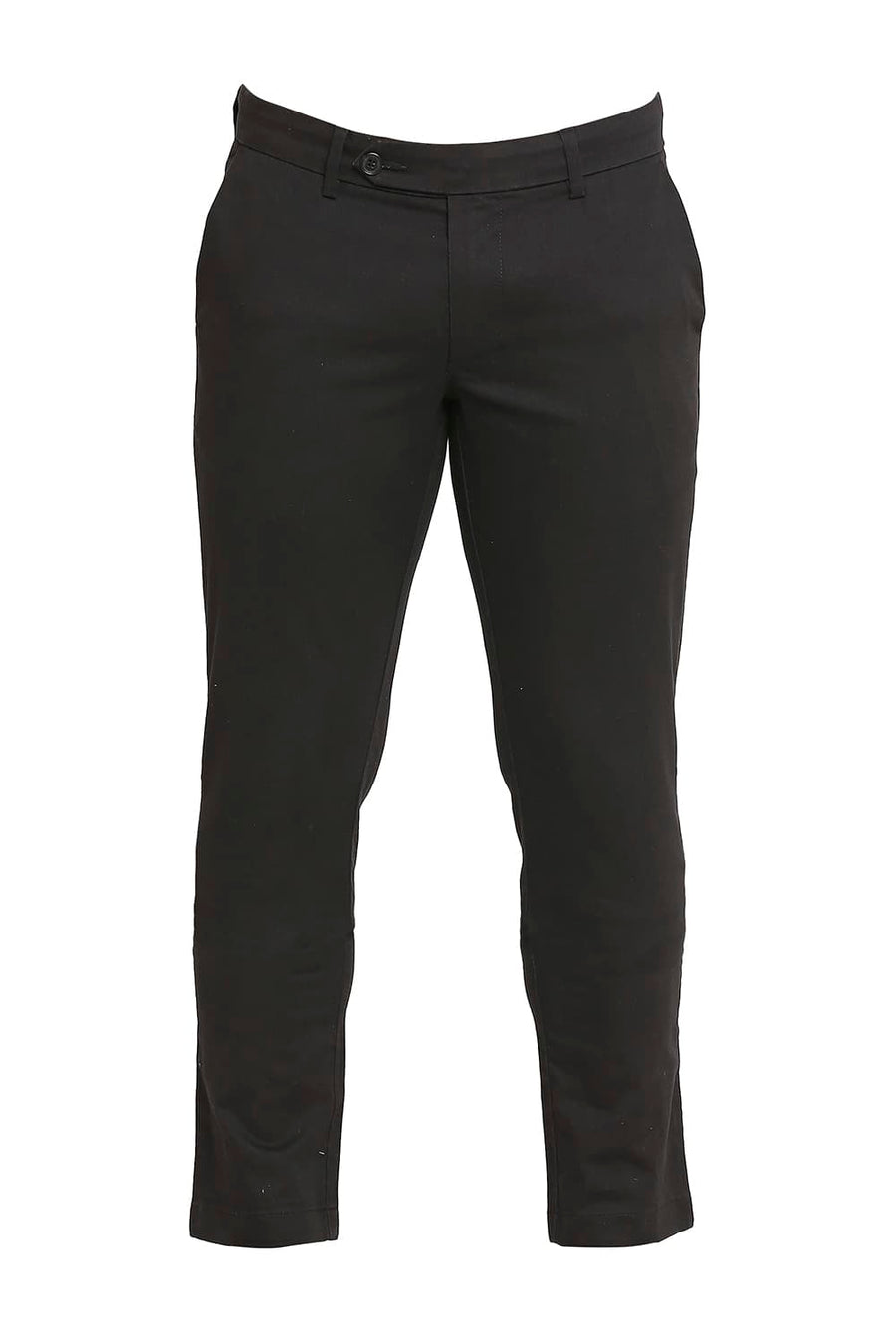 BASICS TAPERED FIT ANTHRACITE BLACK COTTON PLOYESTER STRETCH DOBBY TROUSERS