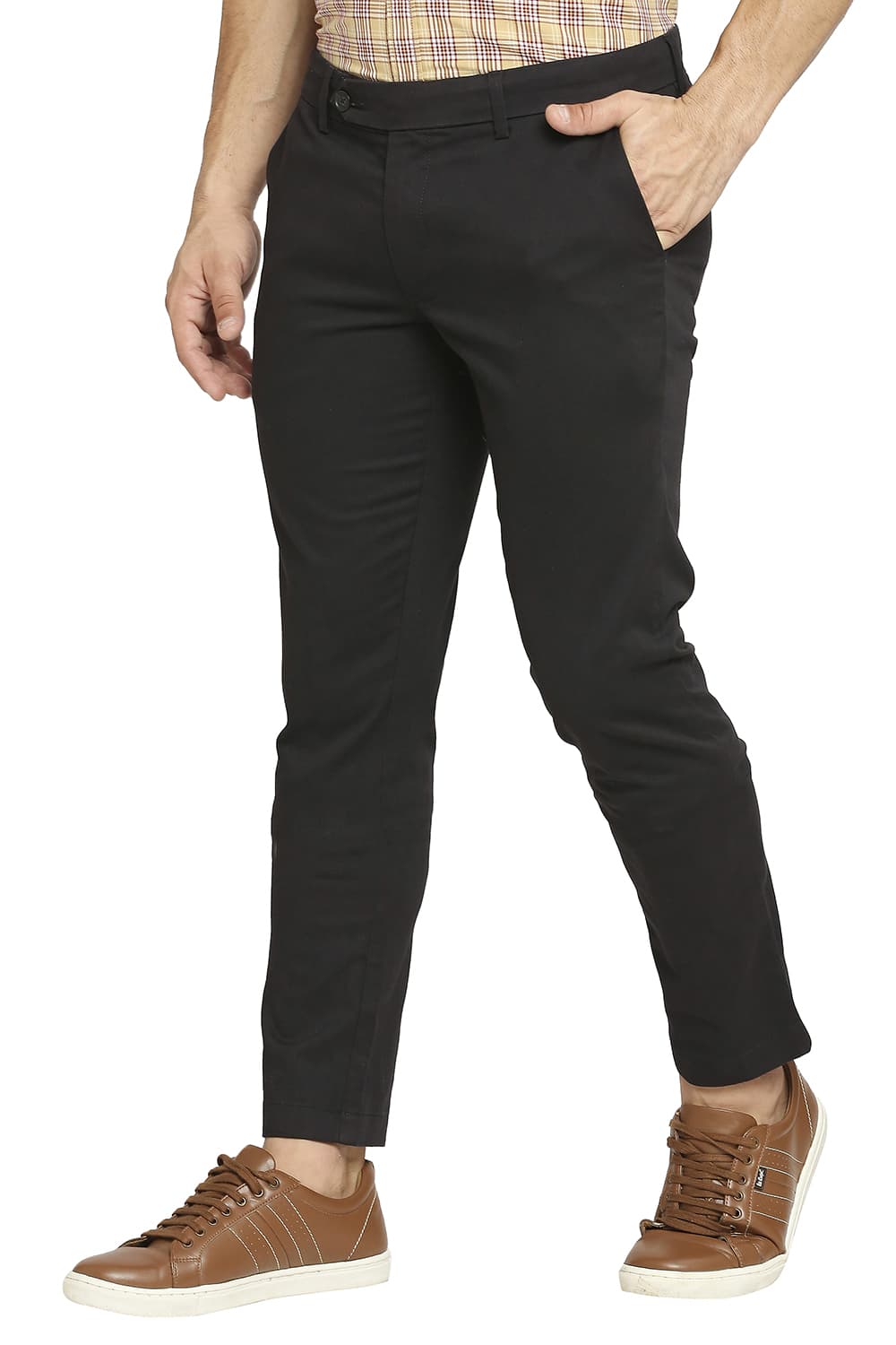 BASICS TAPERED FIT COTTON PLOYESTER STRETCH DOBBY TROUSERS