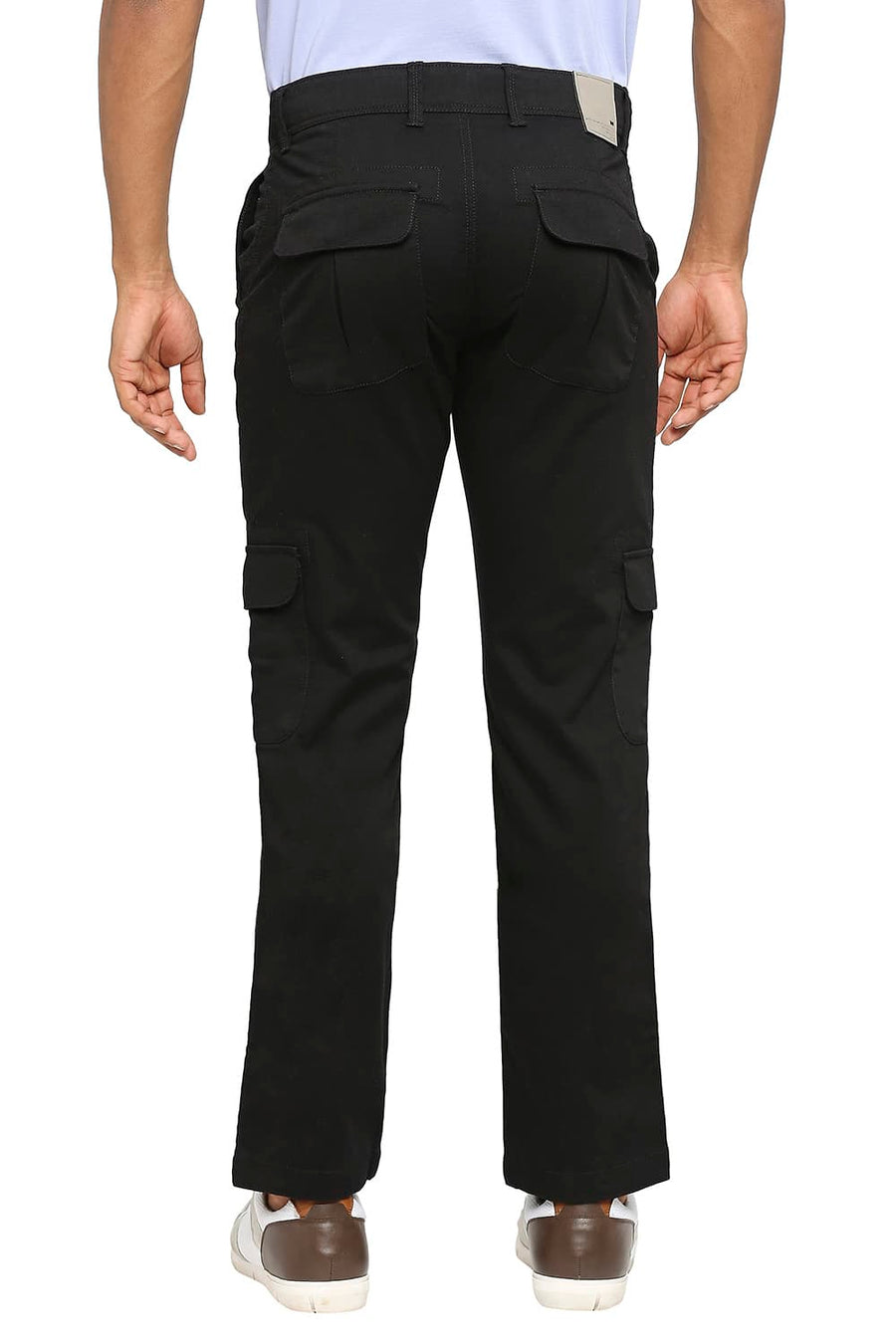 BASICS DRIFT CARGO FIT ANTHRACITE BLACK COTTON STRETCH DOBBY TROUSERS