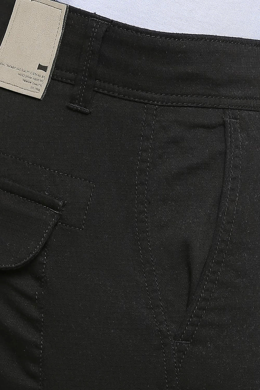 BASICS DRIFT CARGO FIT ANTHRACITE BLACK COTTON STRETCH DOBBY TROUSERS