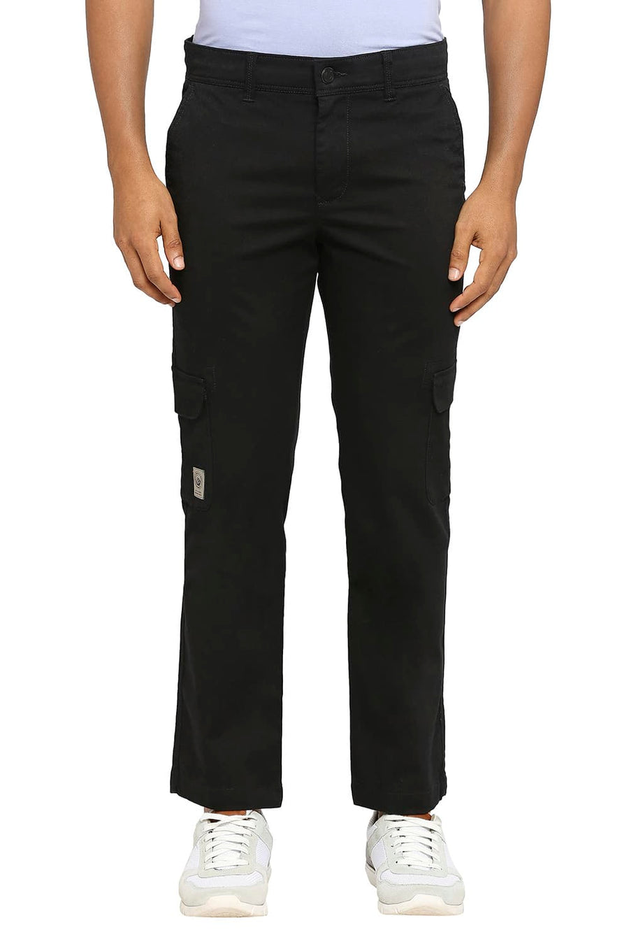 BASICS DRIFT CARGO FIT ANTHRACITE BLACK COTTON STRETCH DOBBY TROUSERS