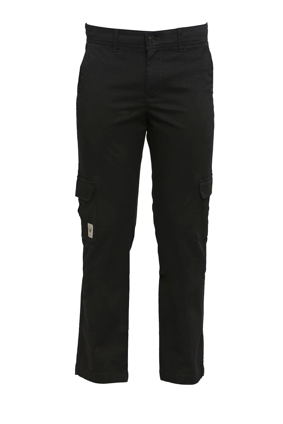 BASICS DRIFT CARGO FIT ANTHRACITE BLACK COTTON STRETCH DOBBY TROUSERS