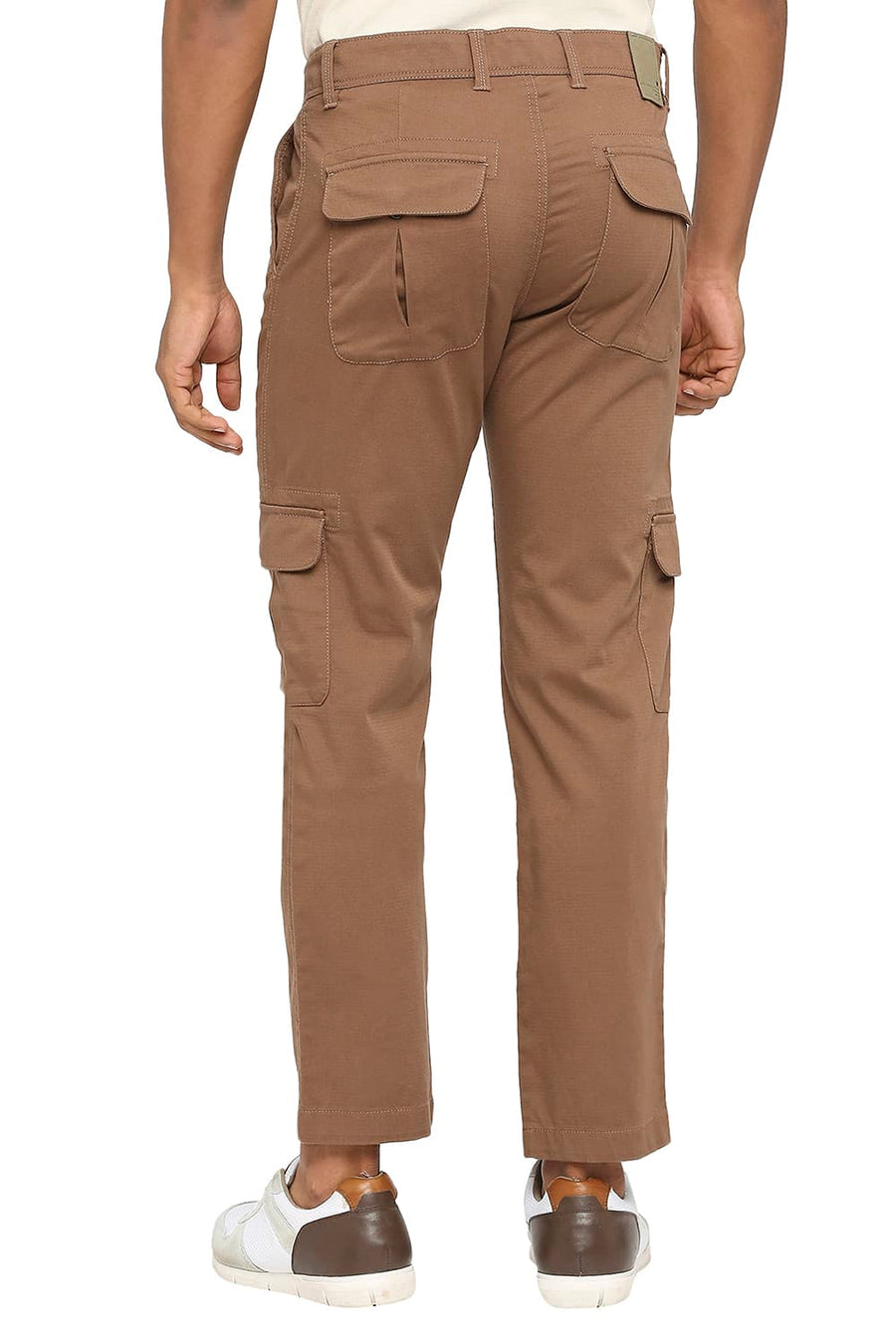BASICS DRIFT CARGO FIT EARTH BROWN COTTON STRETCH DOBBY TROUSERS