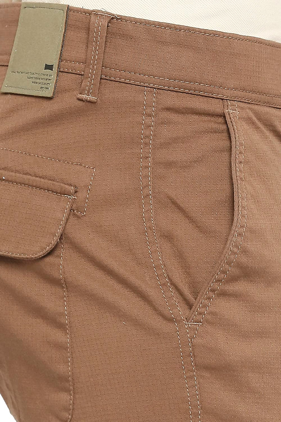 BASICS DRIFT CARGO FIT EARTH BROWN COTTON STRETCH DOBBY TROUSERS