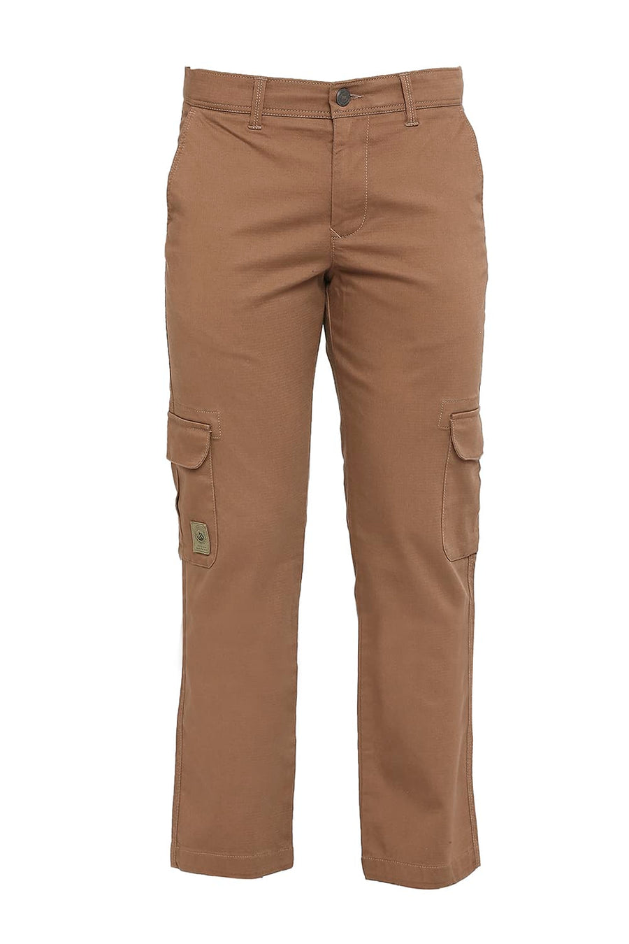BASICS DRIFT CARGO FIT EARTH BROWN COTTON STRETCH DOBBY TROUSERS