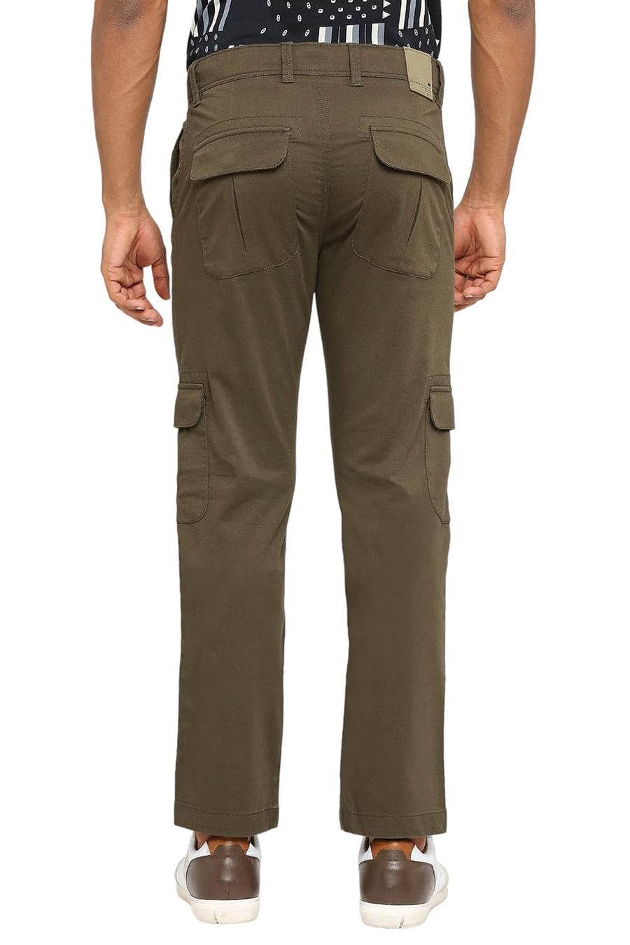 BASICS DRIFT CARGO FIT DARK OLIVE COTTON STRETCH DOBBY TROUSERS