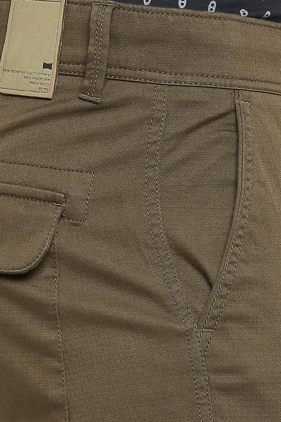 BASICS DRIFT CARGO FIT DARK OLIVE COTTON STRETCH DOBBY TROUSERS