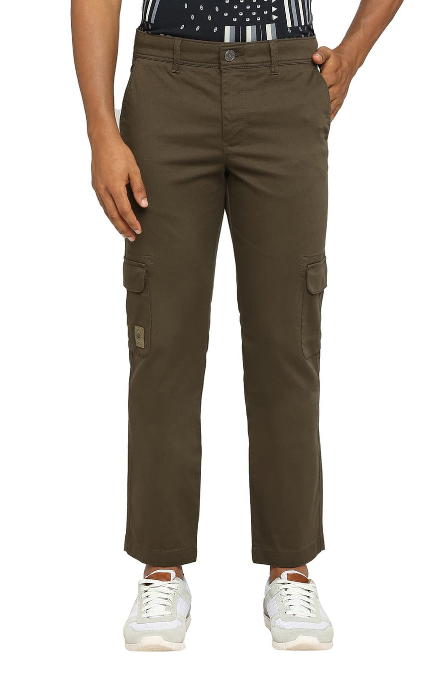 BASICS DRIFT CARGO FIT DARK OLIVE COTTON STRETCH DOBBY TROUSERS