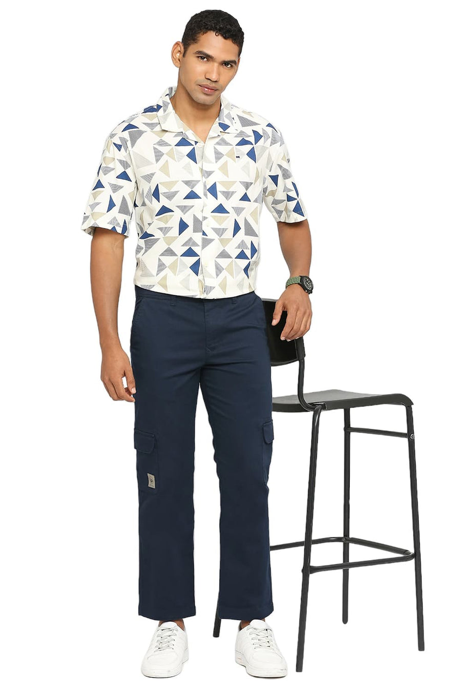 BASICS DRIFT CARGO FIT NAVY NIGHT COTTON STRETCH DOBBY TROUSERS