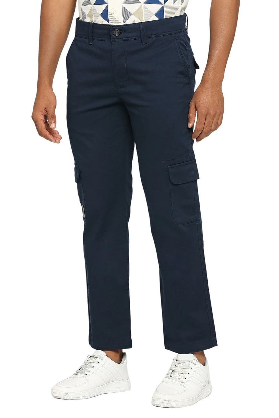 BASICS DRIFT CARGO FIT NAVY NIGHT COTTON STRETCH DOBBY TROUSERS