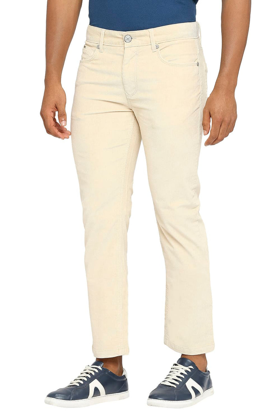 BASICS DRIFT FIT ANGORA BEIGE COTTON STRETCH CORDUORY TROUSERS
