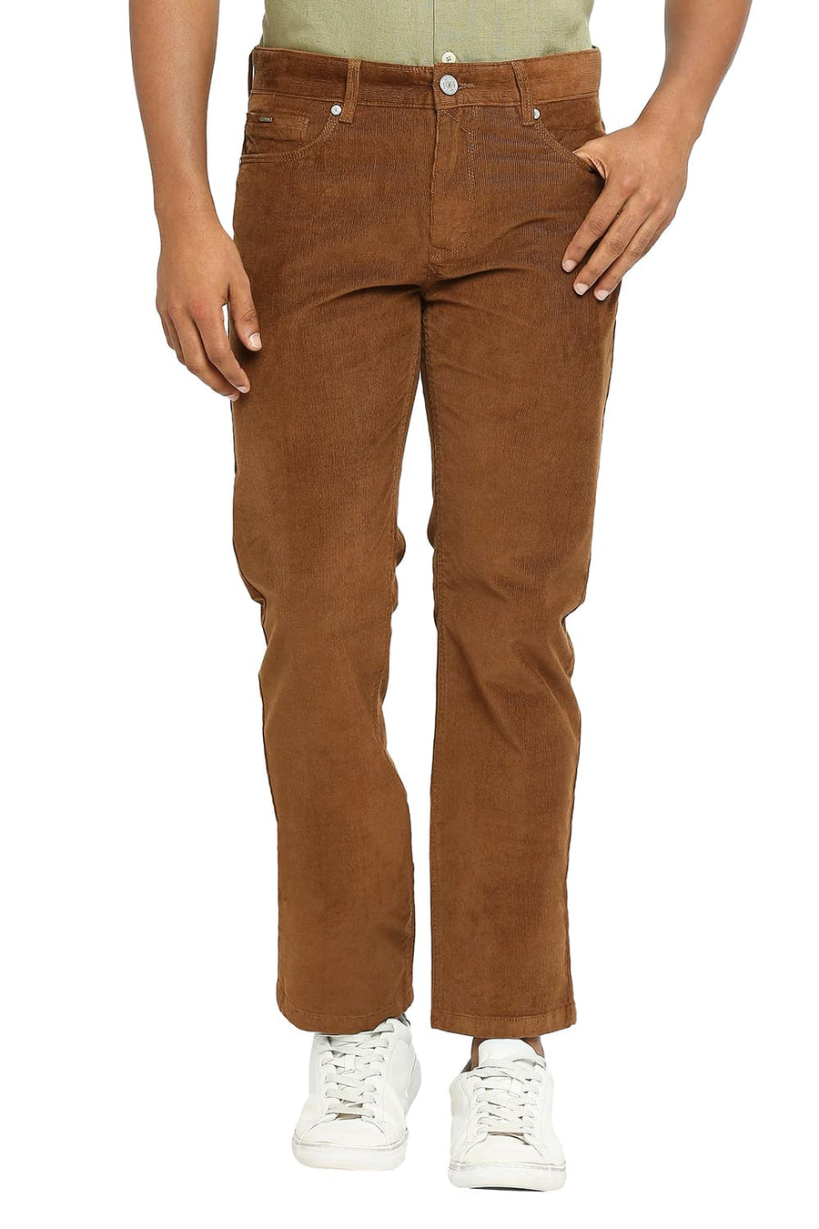BASICS DRIFT FIT DARK EARTH BROWN COTTON STRETCH CORDUORY TROUSERS