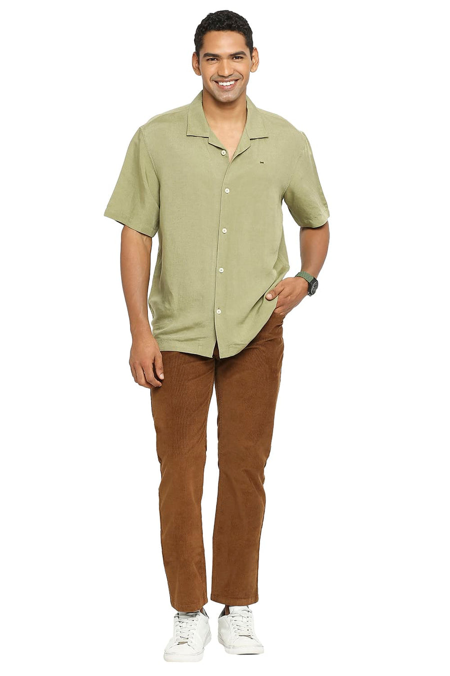 BASICS DRIFT FIT DARK EARTH BROWN COTTON STRETCH CORDUORY TROUSERS