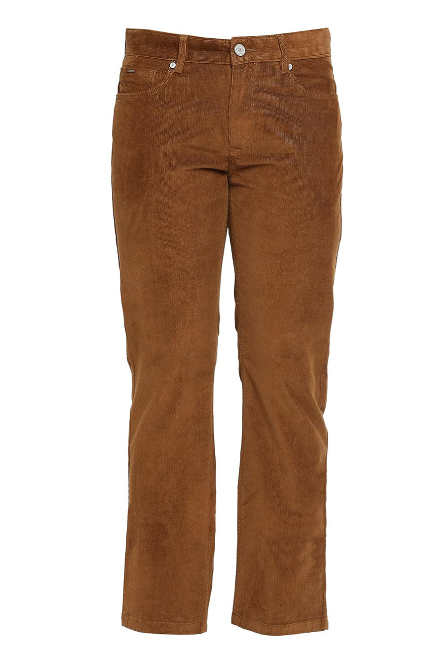 BASICS DRIFT FIT DARK EARTH BROWN COTTON STRETCH CORDUORY TROUSERS