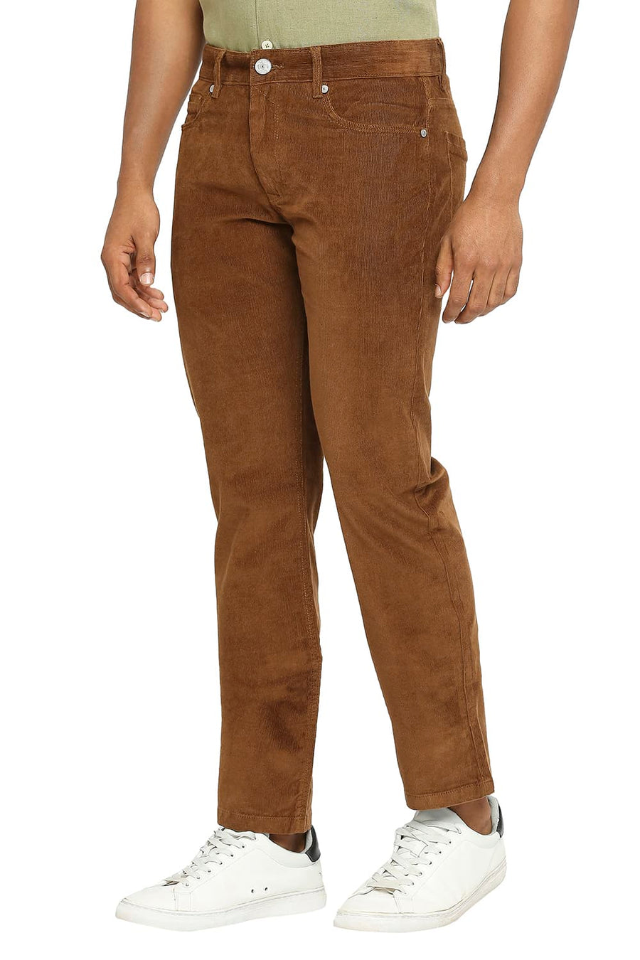 BASICS DRIFT FIT DARK EARTH BROWN COTTON STRETCH CORDUORY TROUSERS
