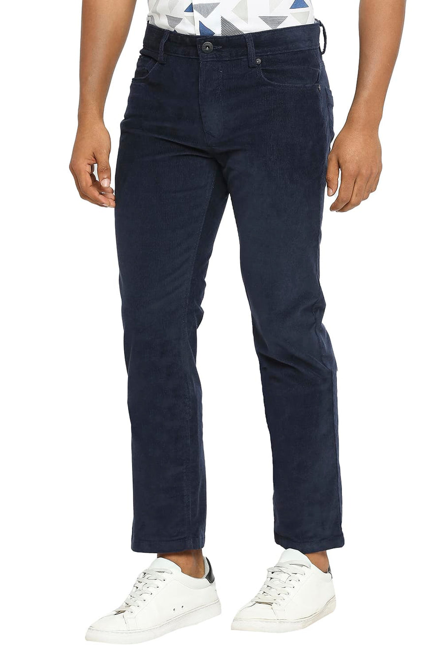 BASICS DRIFT FIT SALUTE NAVY COTTON STRETCH CORDUORY TROUSERS