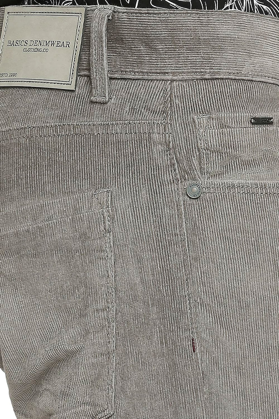 BASICS DRIFT FIT MOREL GREY COTTON STRETCH CORDUORY TROUSERS