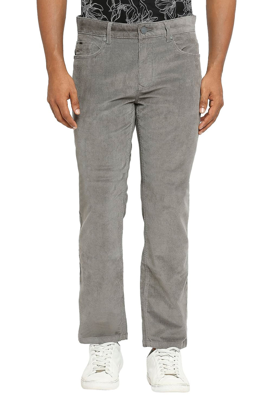 BASICS DRIFT FIT MOREL GREY COTTON STRETCH CORDUORY TROUSERS