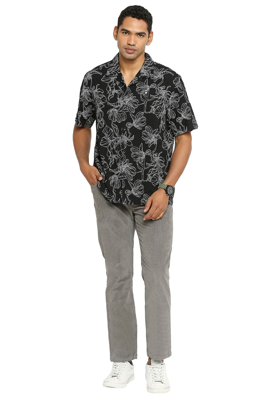 BASICS DRIFT FIT MOREL GREY COTTON STRETCH CORDUORY TROUSERS