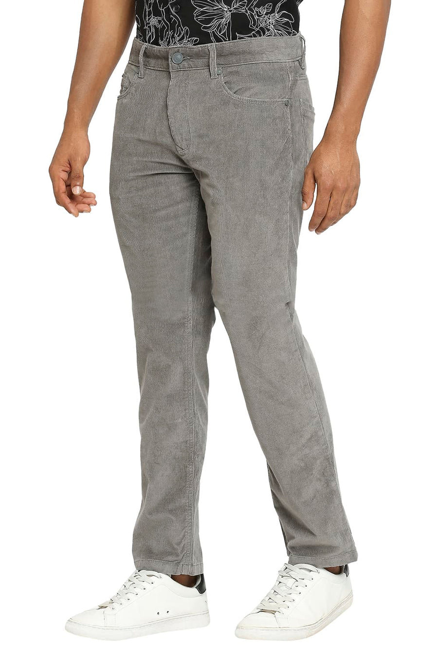 BASICS DRIFT FIT MOREL GREY COTTON STRETCH CORDUORY TROUSERS