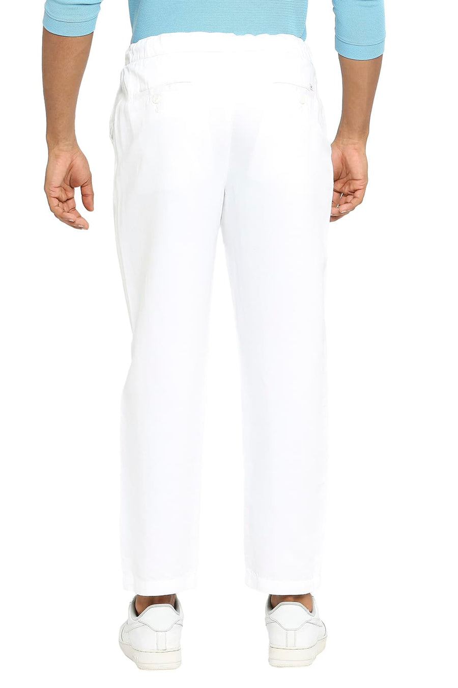 BASICS RELAXED FIT LUCENT WHITE LINEN COTTON TROUSERS