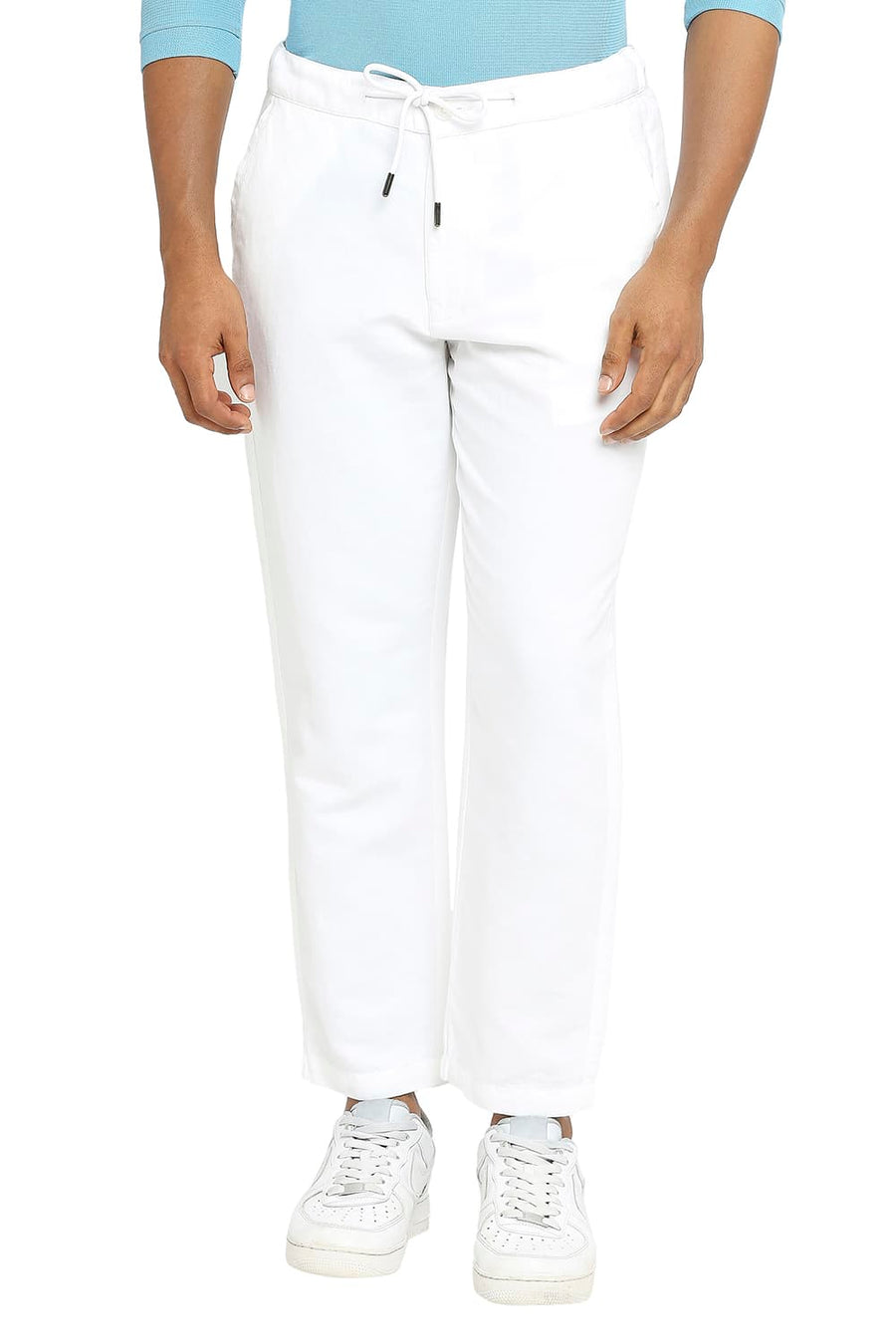 BASICS RELAXED FIT LUCENT WHITE LINEN COTTON TROUSERS