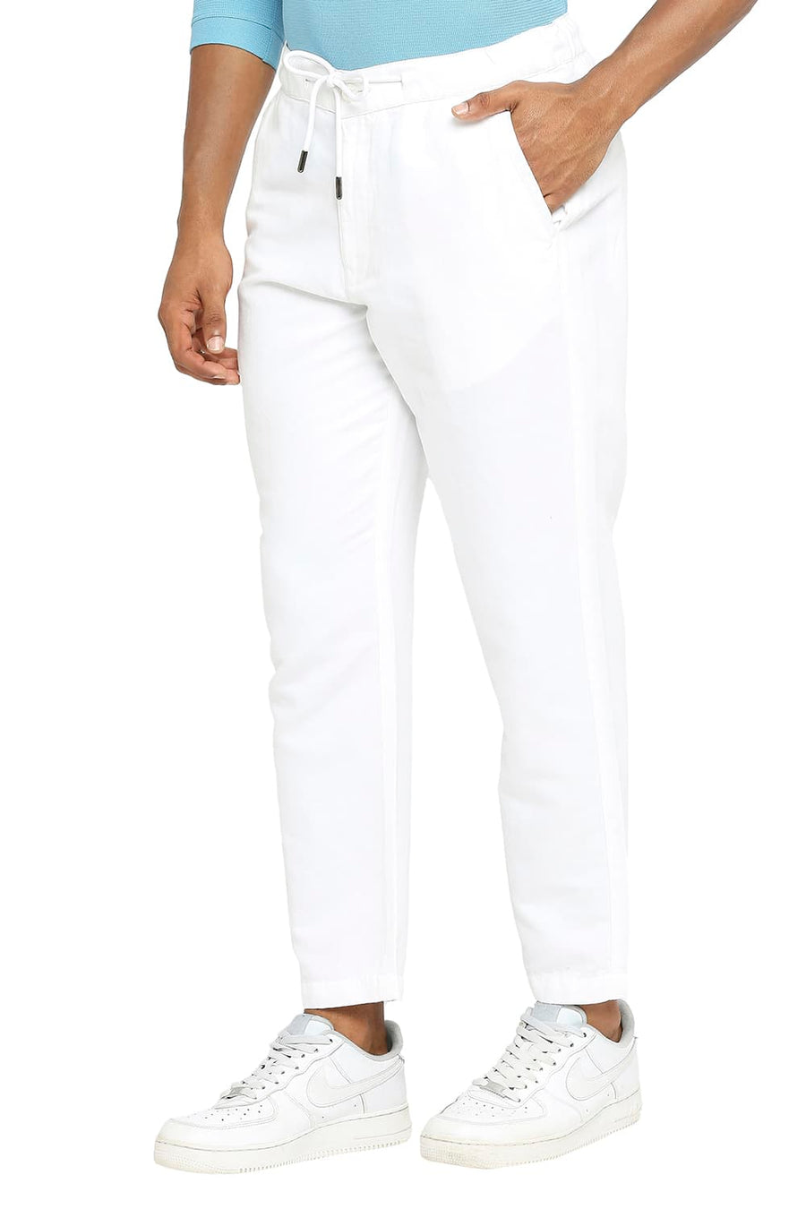 BASICS RELAXED FIT LUCENT WHITE LINEN COTTON TROUSERS