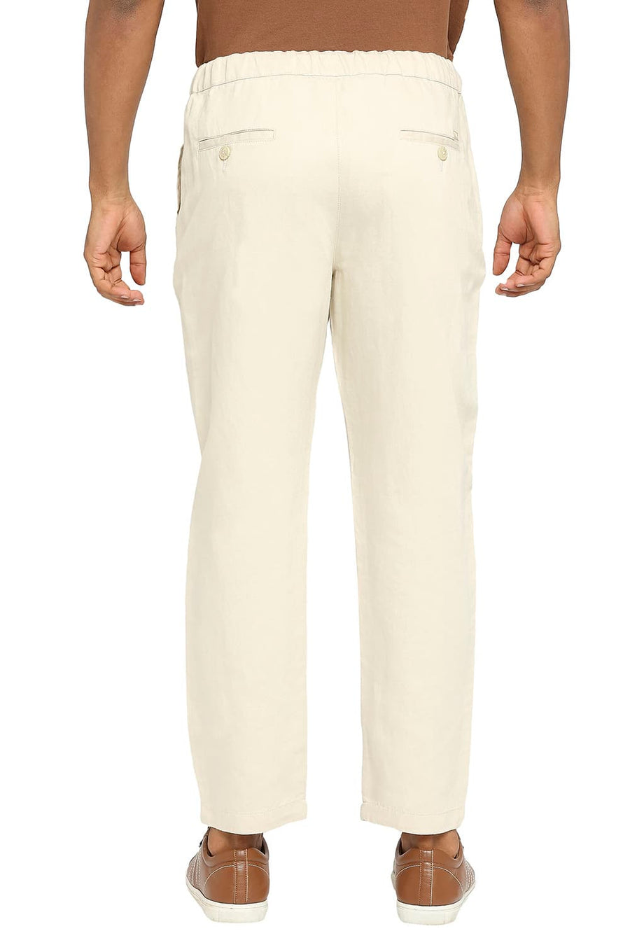 BASICS RELAXED FIT SAFARI BEIGE LINEN COTTON TROUSERS
