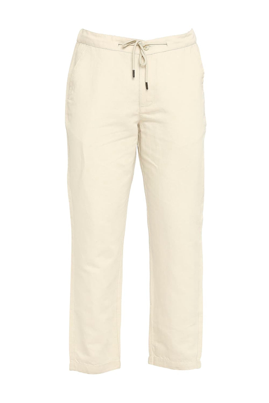 BASICS RELAXED FIT SAFARI BEIGE LINEN COTTON TROUSERS