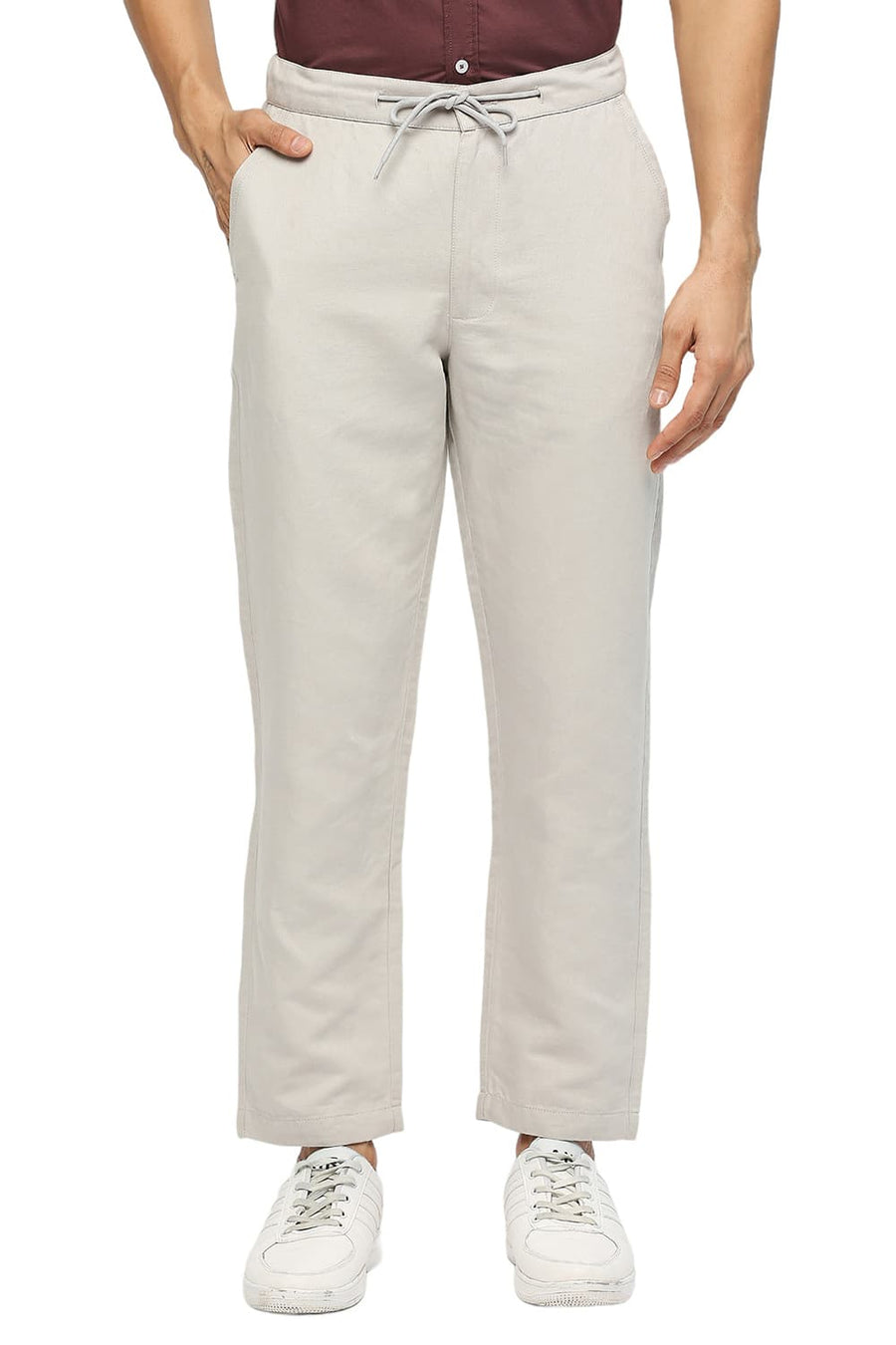 BASICS RELAXED FIT LONDON FOG GREY LINEN COTTON TROUSERS