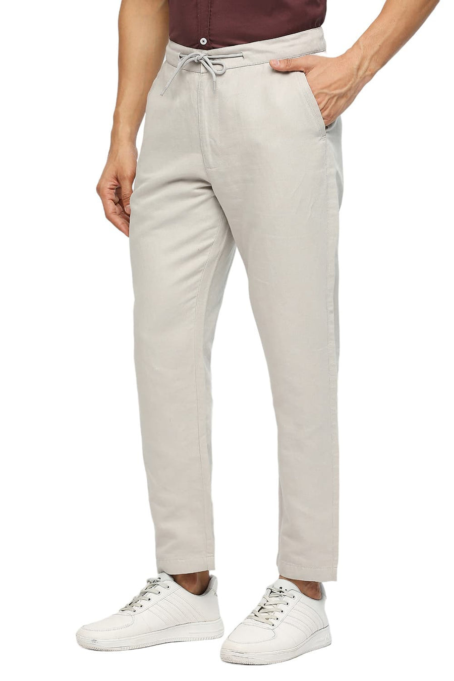 BASICS RELAXED FIT LONDON FOG GREY LINEN COTTON TROUSERS