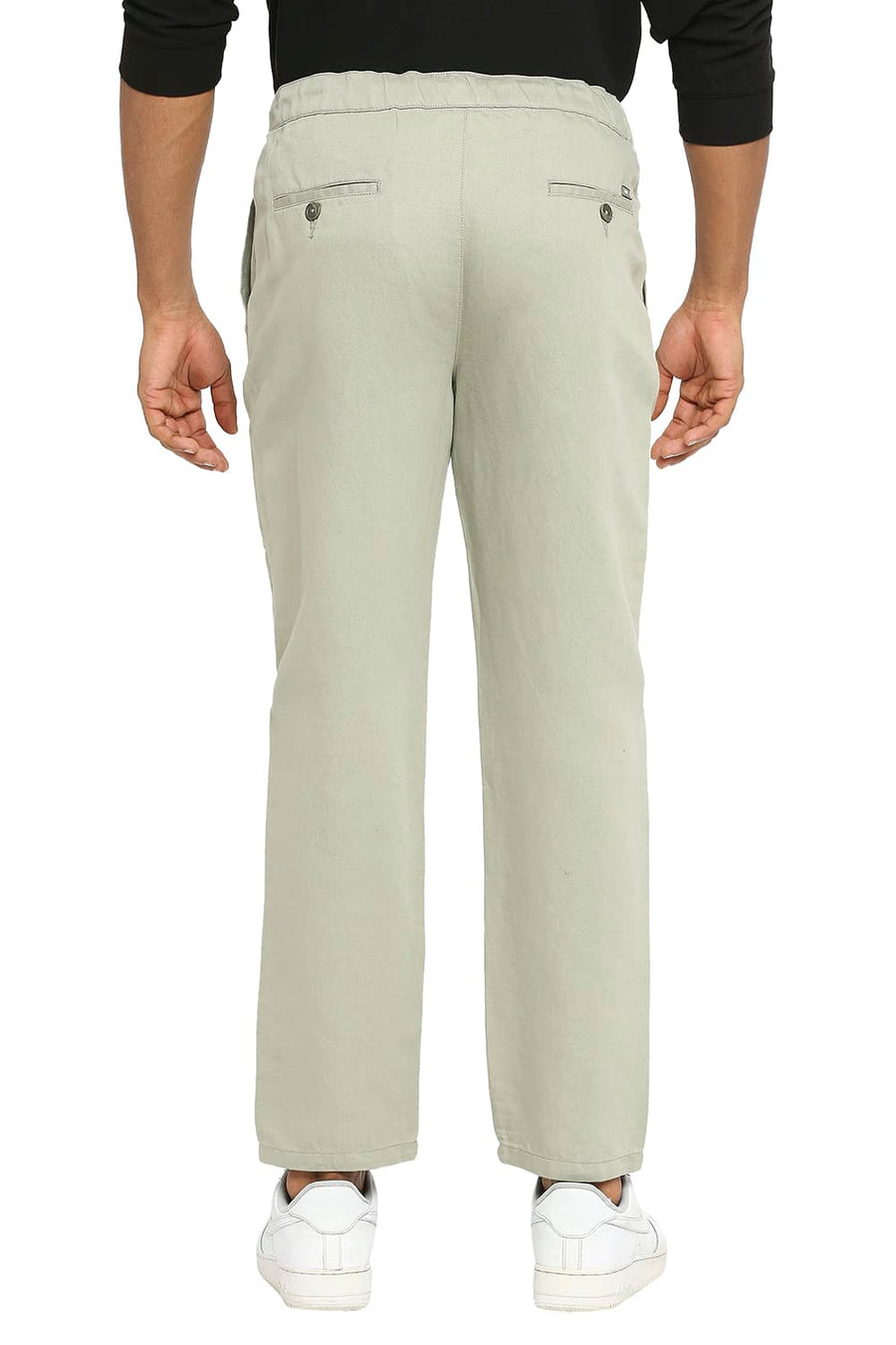 BASICS RELAXED FIT TEA GREEN LINEN COTTON TROUSERS