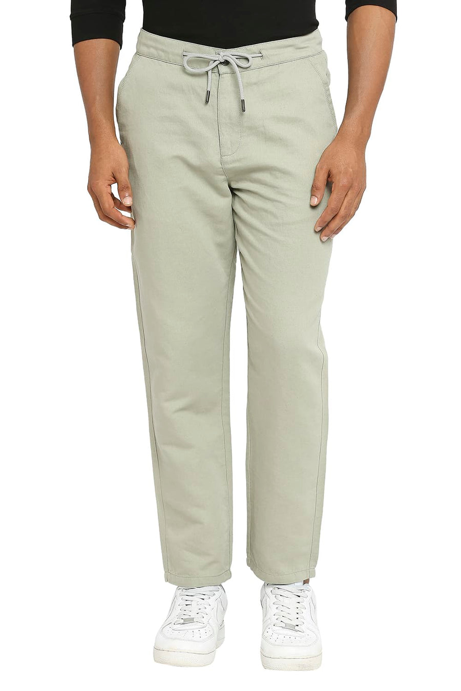 BASICS RELAXED FIT TEA GREEN LINEN COTTON TROUSERS