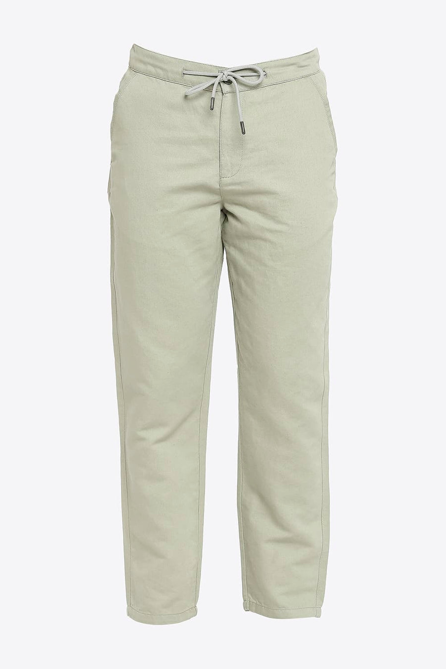 BASICS RELAXED FIT TEA GREEN LINEN COTTON TROUSERS