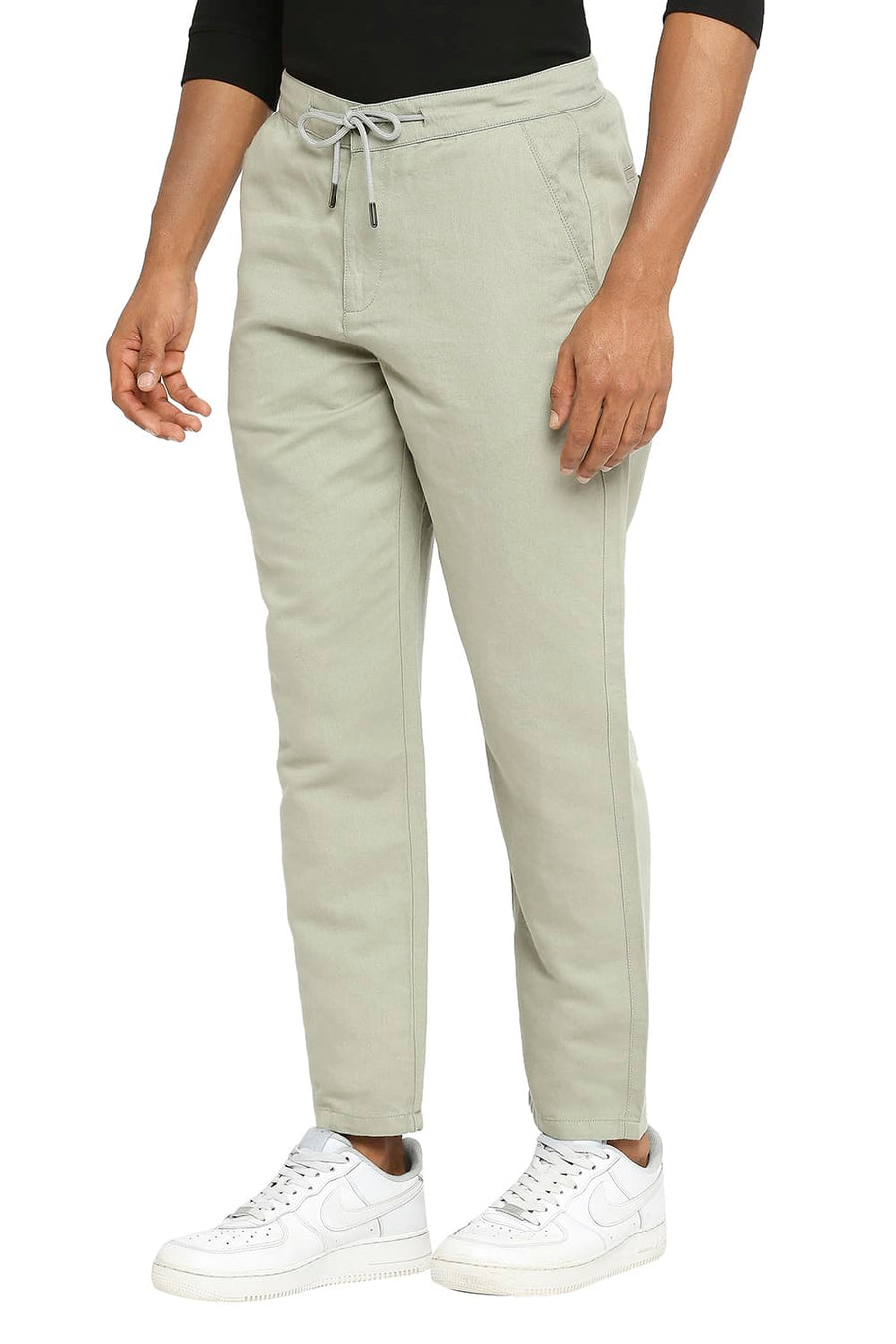 BASICS RELAXED FIT TEA GREEN LINEN COTTON TROUSERS