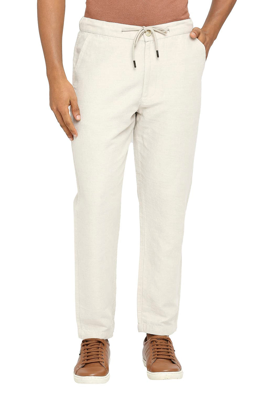 BASICS RELAXED FIT MOONLIGHT NATURAL LINEN COTTON TROUSERS