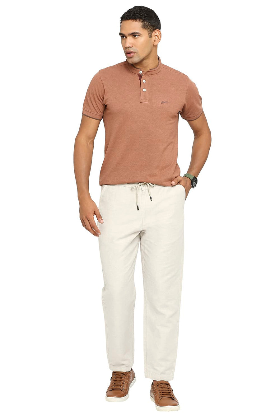 BASICS RELAXED FIT MOONLIGHT NATURAL LINEN COTTON TROUSERS