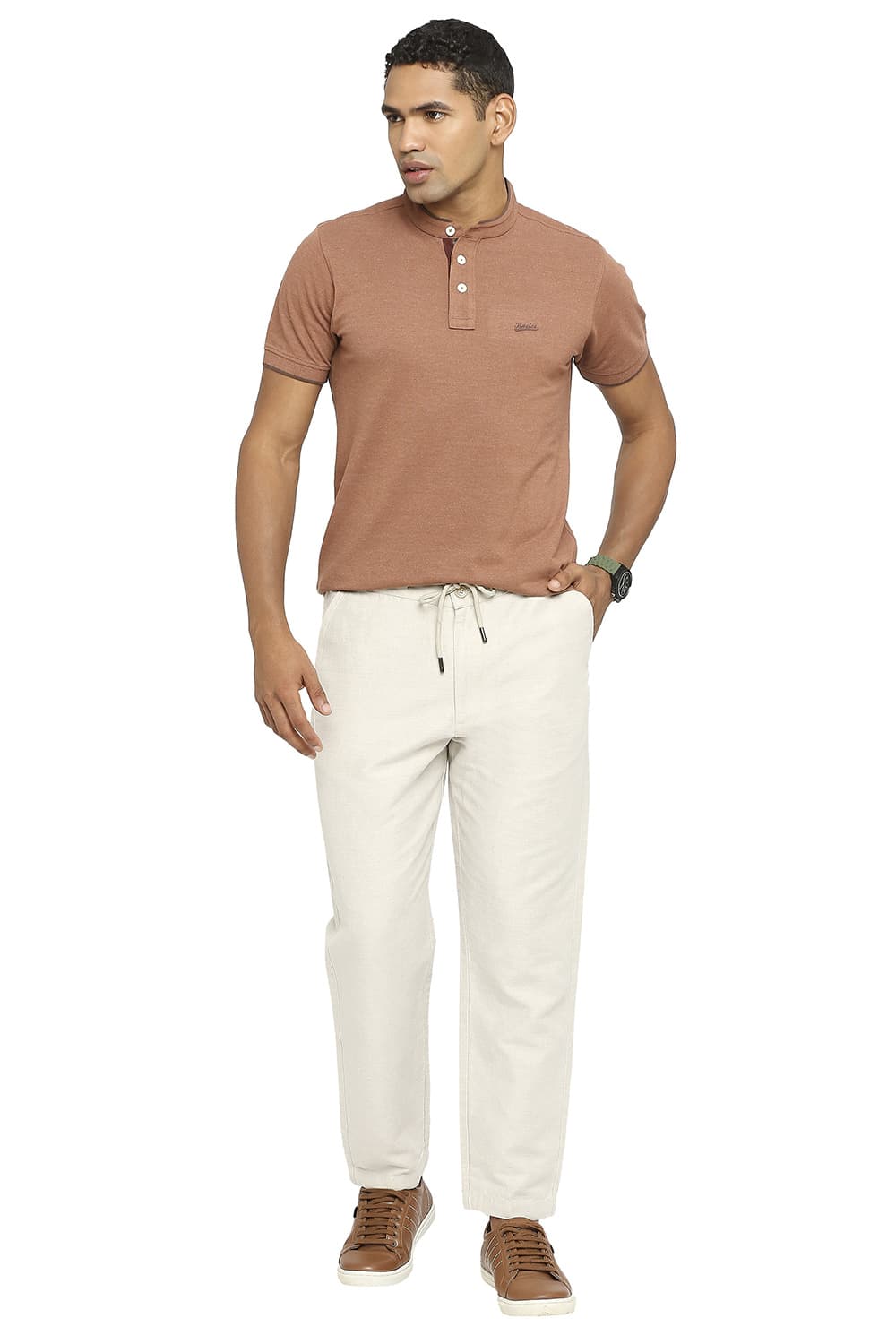 BASICS RELAXED FIT LINEN COTTON TROUSERS